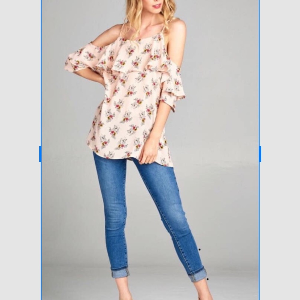 Pale pink cold shoulder tunic length